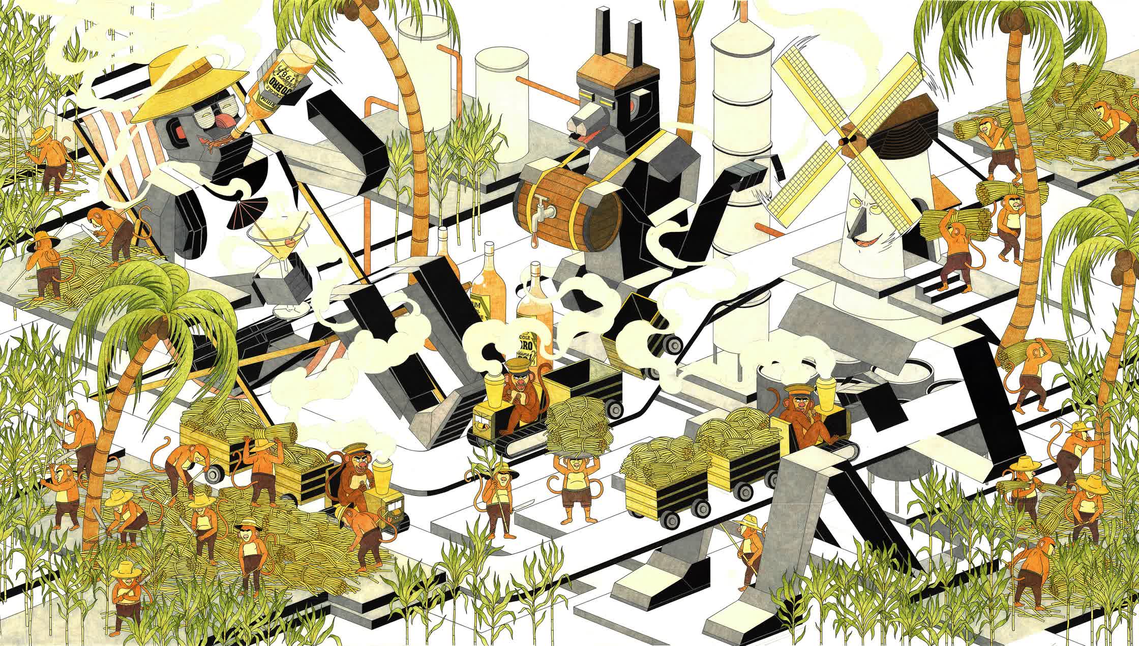 Jon Fox - Personal Piece - Rhum Harvest - Ink and Coloured Pencil on paper - 120x168cm.jpg