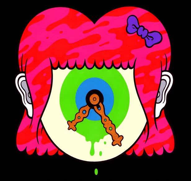 Revolving Eyeball Girl Head Face Clock Hair