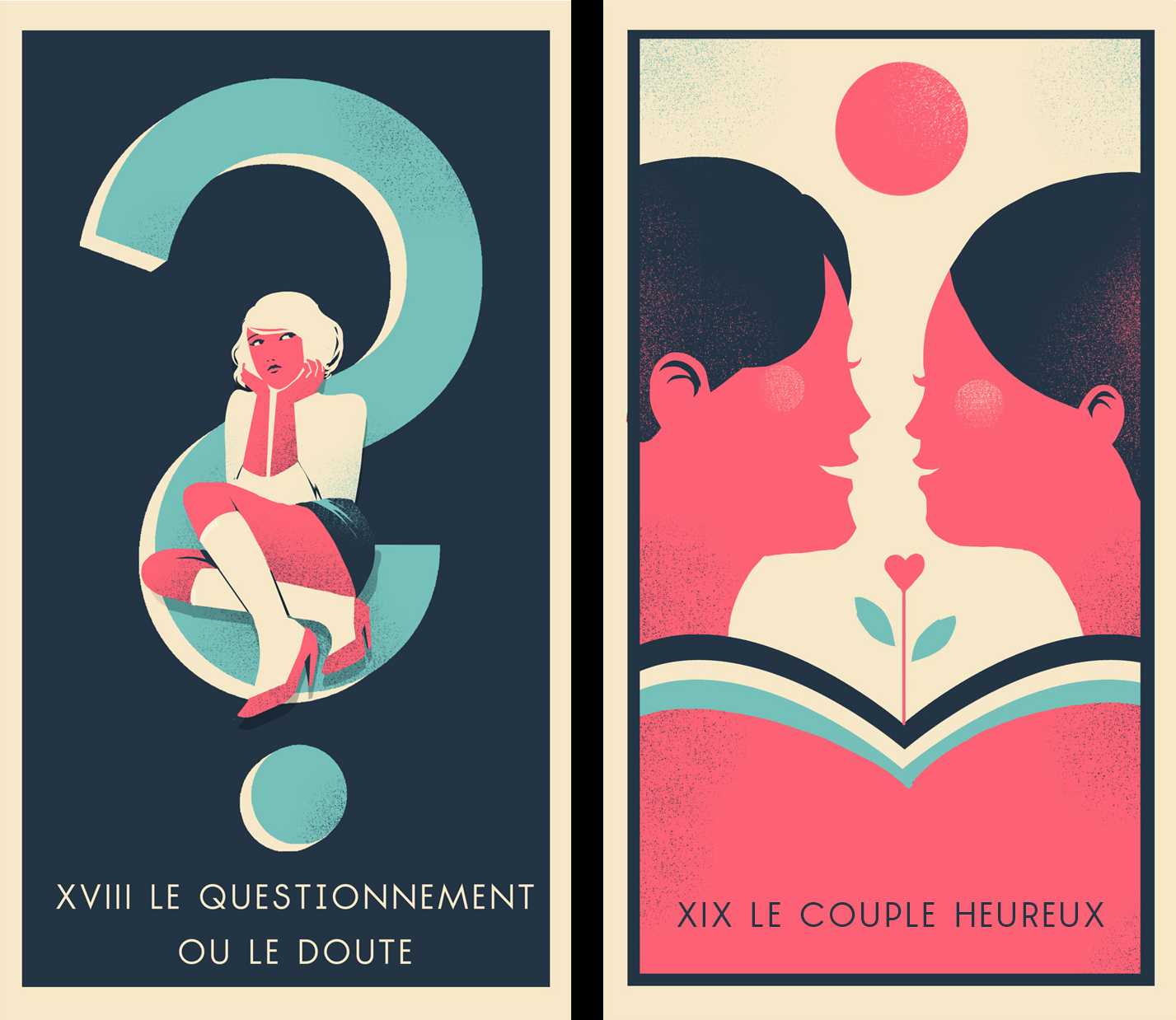 French Cosmopolitan Tarot Cards XVIII XIX